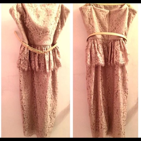 ROBERT RODRIGUEZ LACE PEPLUM DRESS CHAMPAGNE SZ 0 - Picture 2 of 8